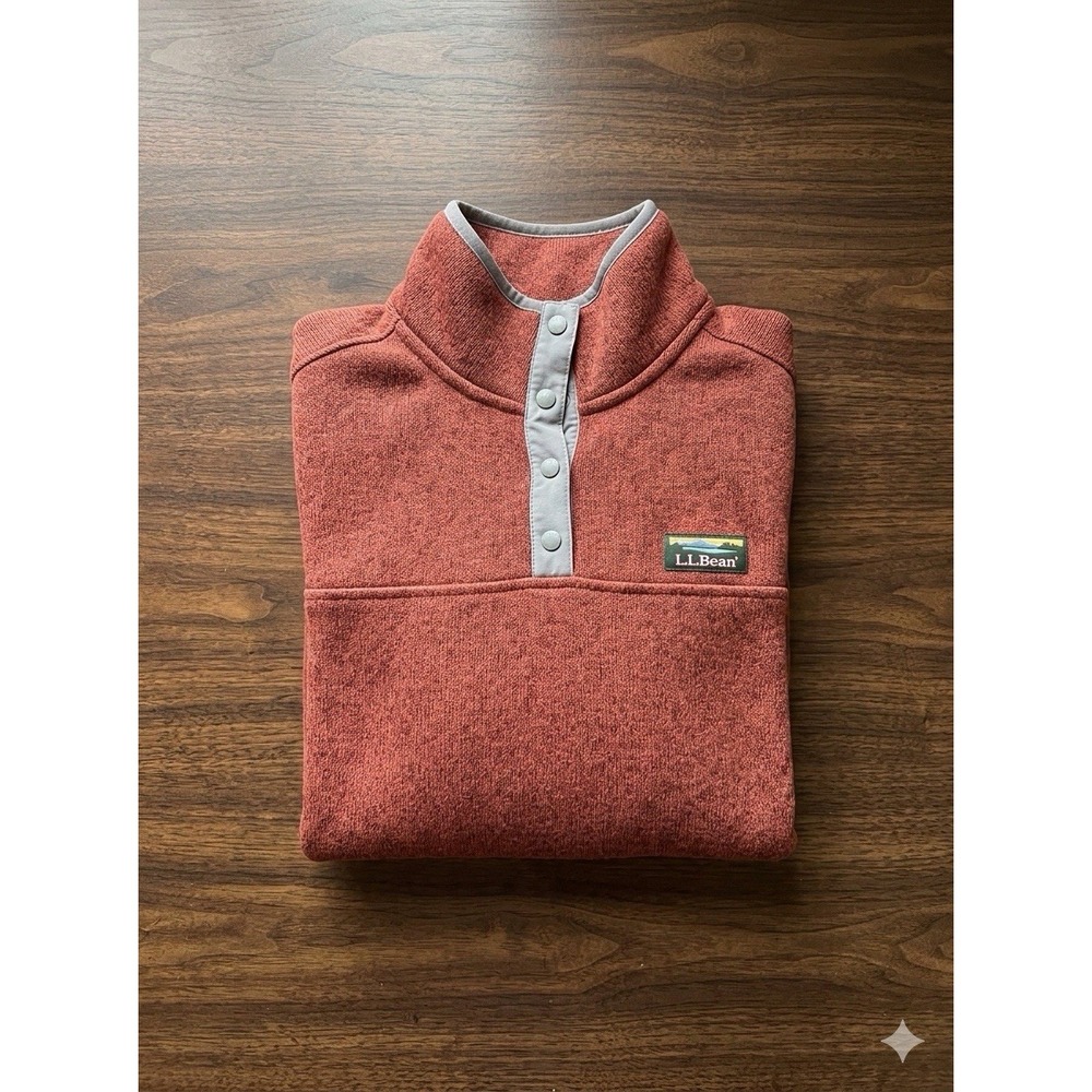 L.L. Bean Sweater Fleece Pullover Womens M T-Snap Terracotta Rust Red Heather